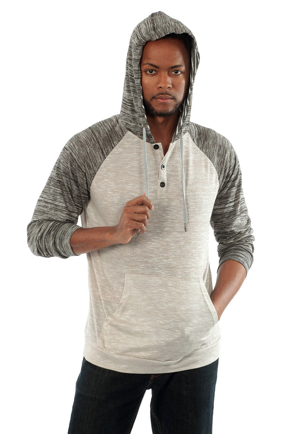 Lightweight hooded Henley in Light Grey